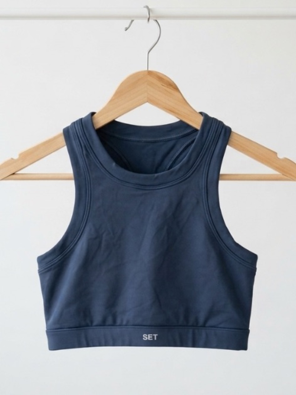 SET active high neck deep blue racerback long line sports bra L Athleisure gym